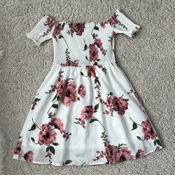 SHEIN elastic off the shoulder white floral mini dress Womens size M - Picture 4 of 4